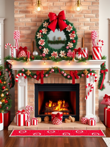 Festive Candy Cane Lane Themed Fireplace