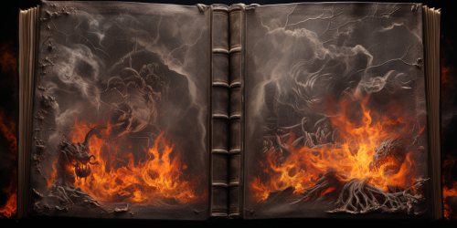 Fiery Flames Surround Old Silver-Embossed Black Book Fiery Flames Surround Old Silver-Embossed Black Book