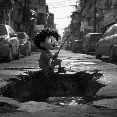 Fishing Adventure in Pothole: Sampei's Playful Day