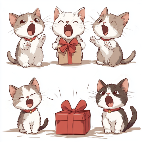 Five fluffy kittens react to adorable gifts