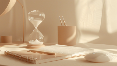 Soft background: Hourglass, mouse, pen