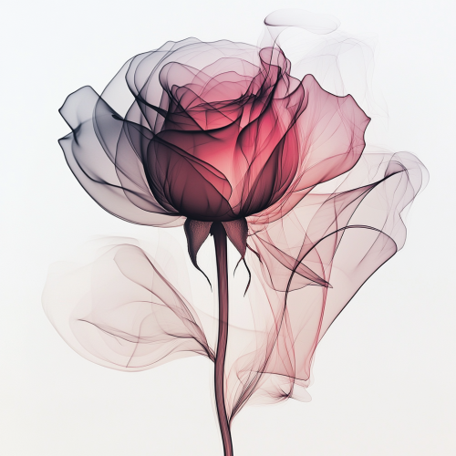 Flowing rose in smoky style on white background.