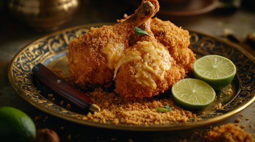Food photography of fried chicken, Keris, cheese, lime. Food photography of fried chicken, Keris, cheese, lime.