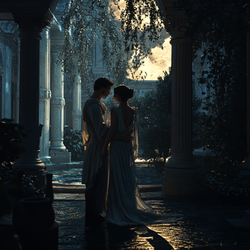 Forbidden Secret Garden Embrace at Roman Palace Night Forbidden Secret Garden Embrace at Roman Palace Night