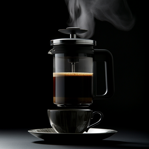 French coffee press pouring fresh coffee into cup