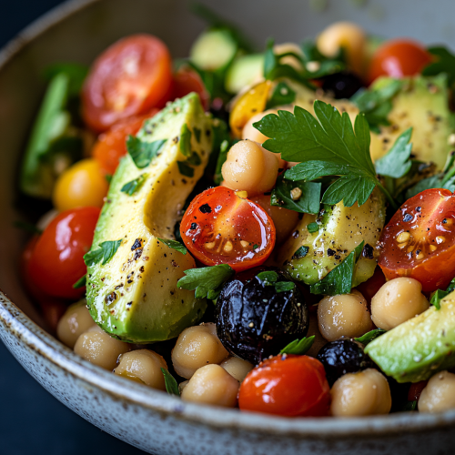 Fresh Chickpea Salad in Rustic Bowl