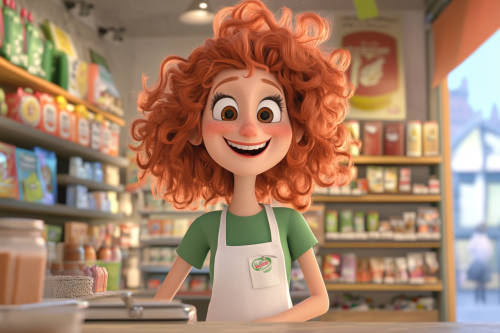 Friendly female shop owner with red hair smiling proudly