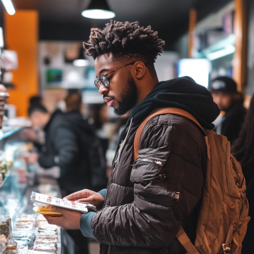 Frustrated young black man at expensive smoke shop Frustrated young black man at expensive smoke shop