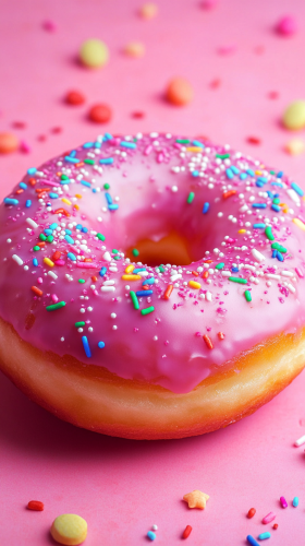 Fun and colorful glazed donut with vibrant sprinkles.