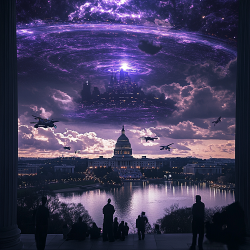 Future Washington City: 7000s Castle 3D Rendering & Flying People