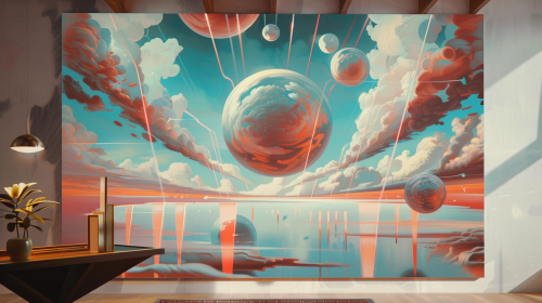 Futuristic Shapes Painting with Red and Blue Colors