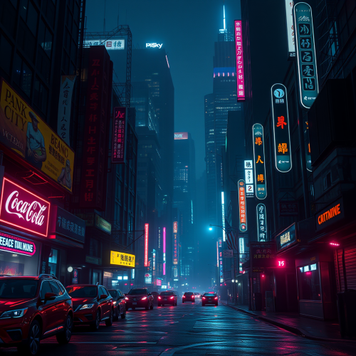 Futuristic city at night in cinematic style.