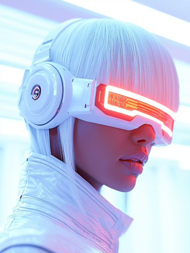Futuristic club in Kiev with expressive cyborg character