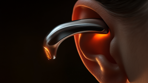 Futuristic earphone on ear with high-tech sound quality