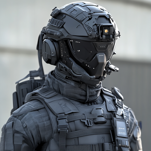 Futuristic soldier in high-tech gear with night vision