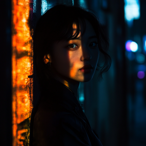 Futuristic woman in dark Neo-Noir scene