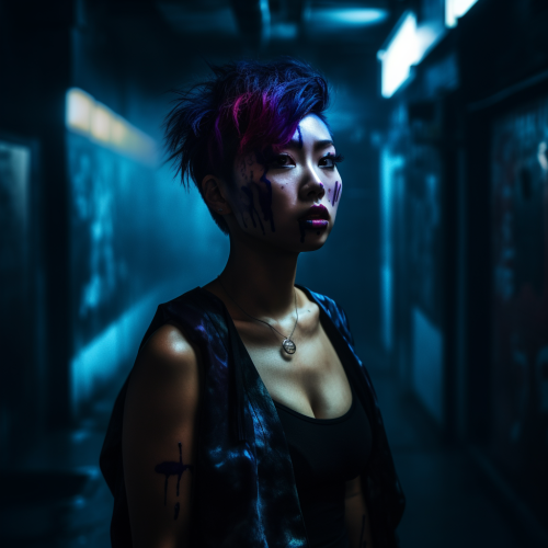 Futuristic woman in shadow with dramatic lighting