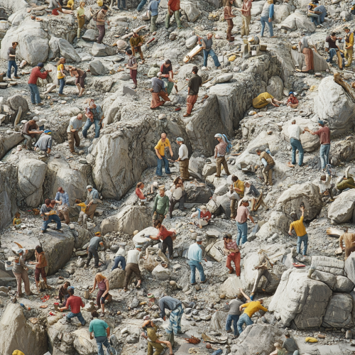 Geology Exploration: Crowded Rocky Landscape Adventure