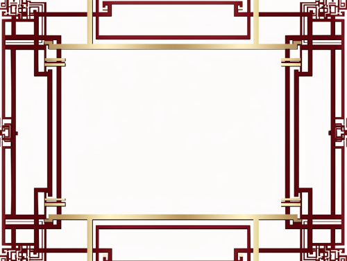 Geometric gold and deep red minimalist border design.