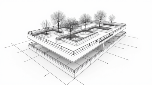 Geometric rooftop garden in AutoCAD-style drawing
