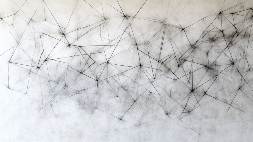 Geometric shapes create futuristic network on white background