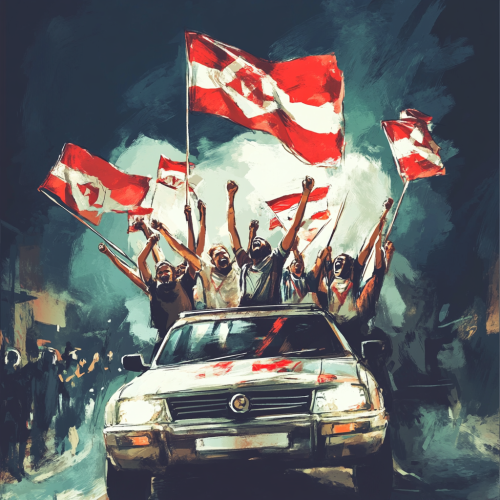 Georgian fans with flags after football team victory. Celebrating.