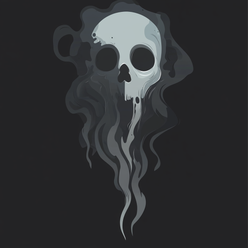Ghostly skull fading into mist on dark background