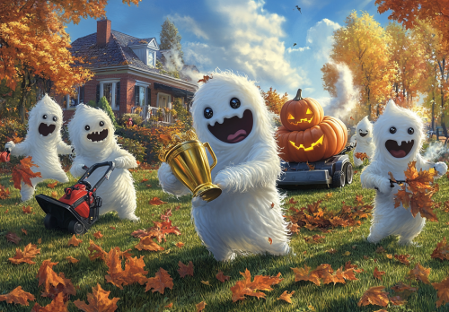 Ghosts win trophy in leafy garden with tools