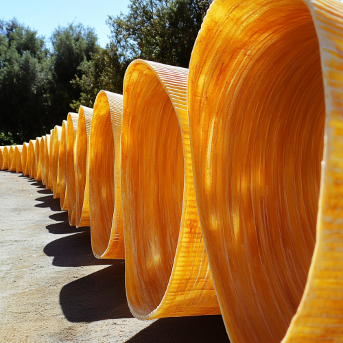 Giant tube pasta, 10 feet long, rustic charm.