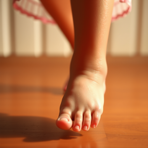 Girl's foot on grass in the park.