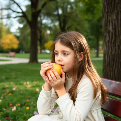 Girl Enjoying Apple in the Park