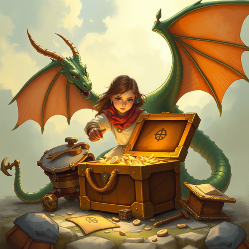 Girl Fighting Dragon to Discover Treasure