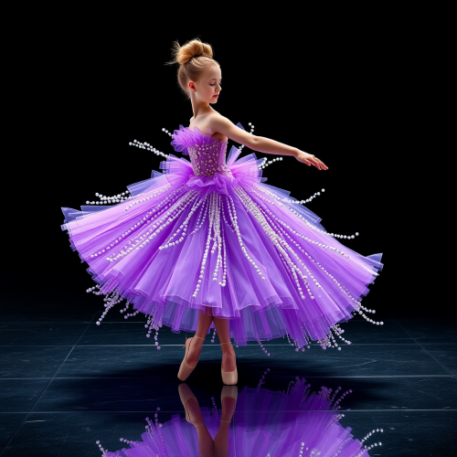 Girl in Dynamic Purple Ballet Pose Reflection