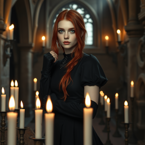 Girl in Gothic Dress at Medieval Building Photoshoot