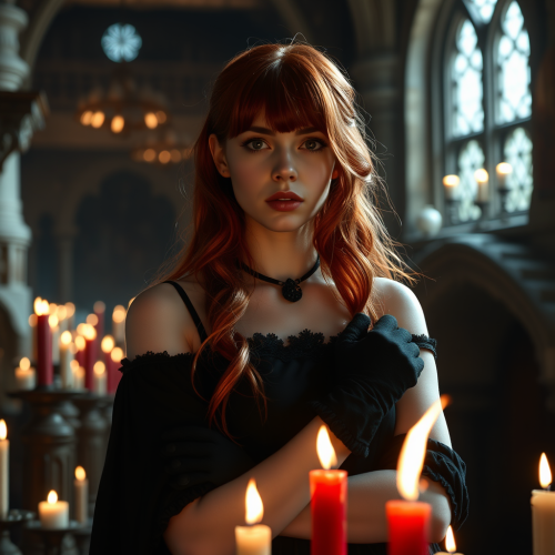 Girl in Gothic Dress at Medieval Photoshoot