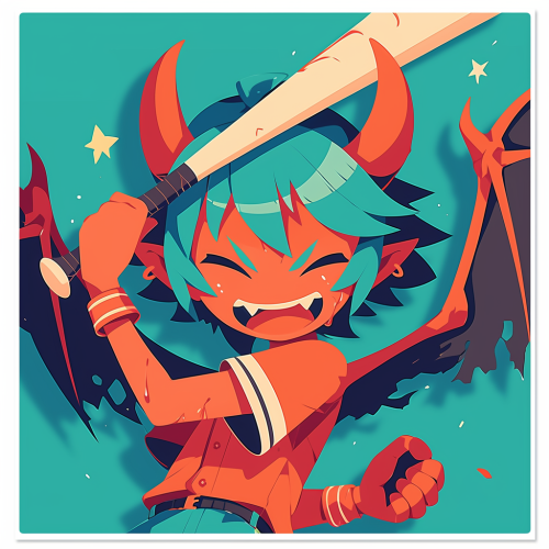 Girl in devil costume as baseball player smiles.