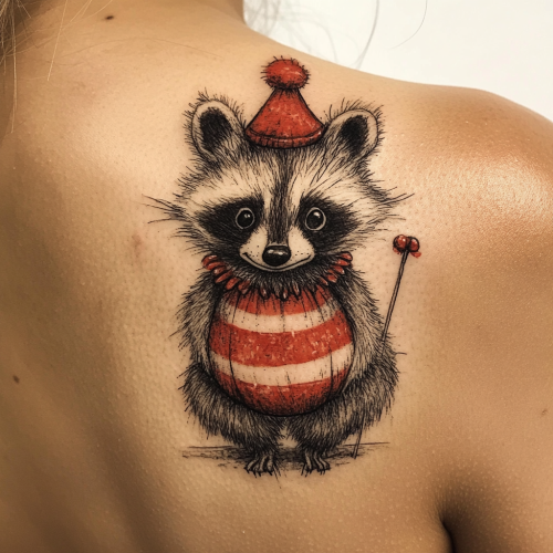 Girl with Circus Clown Raccoon on Shoulder