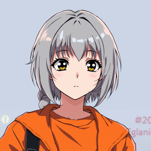 Girl with grey hair in anime style clothes