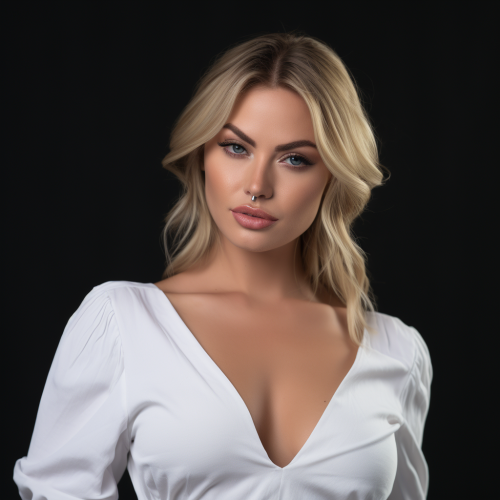 Glamorous blonde model with makeup in nighttime photo