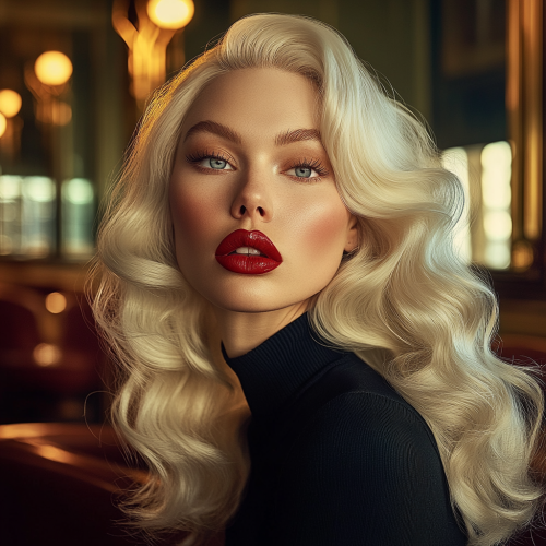 Glamorous fashion model with big lips in salon