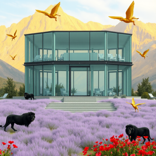 Glass house with fairy gardens and majestic lions