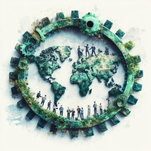 Global Collaboration with Gears and People Illustration Global Collaboration with Gears and People Illustration