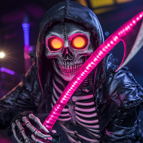 Glowing Skeleton Reaper in Midnight Neon Rave
