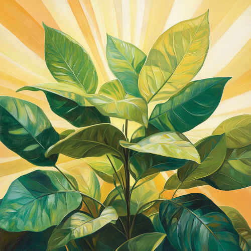 Glowing green leaves shine in golden prosperity