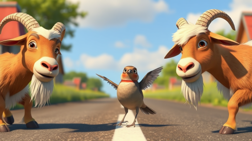 Goats Sweeping Road with Beards for Sparrow