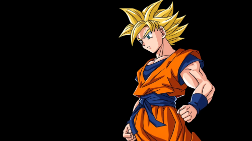 Goku Turning Supersayan Against Black Background