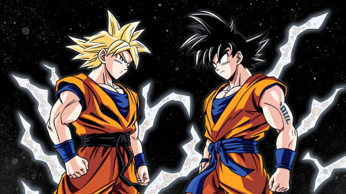 Goku and Gohan Against a Black Background