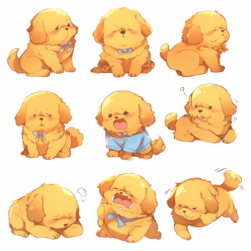 Golden Retriever Chibi Shows Various Actions and Emotions