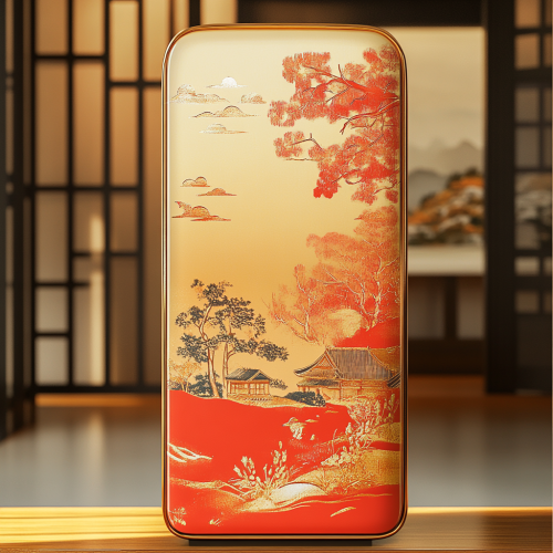 Golden and red and orange refrigerator sticker design