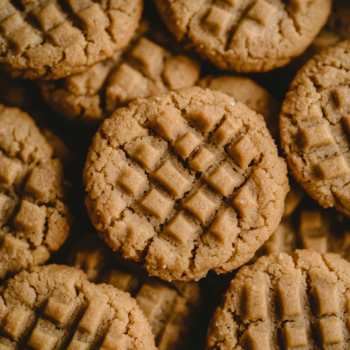 Golden-brown homemade peanut butter cookies in cozy arrangement
